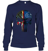 Load image into Gallery viewer, Vancouver Canucks skull american flag shirt