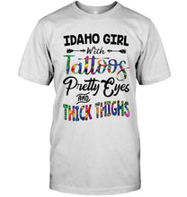 Load image into Gallery viewer, Idaho girl tattoos pretty eyes and thick thighs White T Shirt