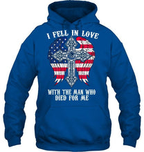 Load image into Gallery viewer, I fell in love with the man who died for me Vancouver Canucks jesus cross wings shirt