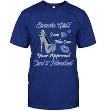 Load image into Gallery viewer, Vancouver Canucks girl i am who i am your approval isn't needed high heel lips diamond glitter pattern t shirt