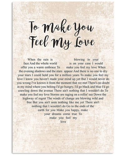 Adele To Make You Feel My Love Lyrics - Vintage Heart Song Unframed Satin Paper Poster, Framed Canvas Wall Decor