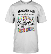 Load image into Gallery viewer, January girl with tattoos pretty eyes and thick thighs Ash T Shirt