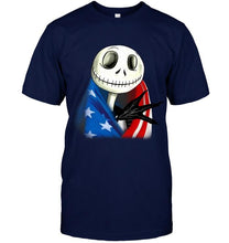 Load image into Gallery viewer, Jack Skellington American flag shirt