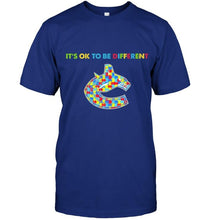 Load image into Gallery viewer, Vancouver Canucks autism It's okie to be different t shirt