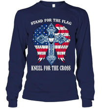 Load image into Gallery viewer, Stand for flag kneel for cross Vancouver Canucks jesus cross american flag wings shirt
