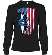 Load image into Gallery viewer, Vancouver Canucks flag ripped american flag shirt