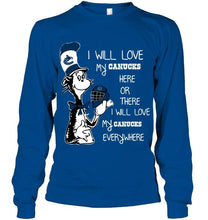 Load image into Gallery viewer, I will love my Vancouver Canucks here or there love everywhere the cat fan simpson shirt
