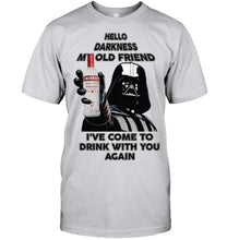 Load image into Gallery viewer, Darth vader loves Smirnoff Vodka Hello darkness my old friend i've come to drink with you again t shirt