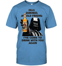 Load image into Gallery viewer, Darth vader loves Captain Morgan Rum Hello darkness my old friend i've come to drink with you again t shirt