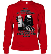 Load image into Gallery viewer, Darth vader loves Smirnoff Vodka Hello darkness my old friend i've come to drink with you again t shirt