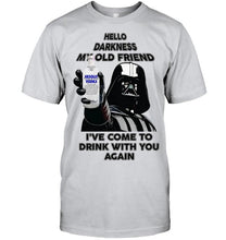 Load image into Gallery viewer, Darth vader loves Absolut Vodka Hello darkness my old friend i've come to drink with you again t shirt