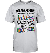 Load image into Gallery viewer, Delaware girl tattoos pretty eyes and thick thighs White T Shirt