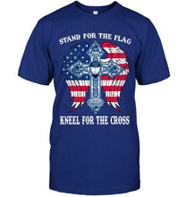 Load image into Gallery viewer, Stand for flag kneel for cross Vancouver Canucks jesus cross american flag wings shirt