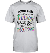 Load image into Gallery viewer, April girl with tattoos pretty eyes and thick thighs Ash T Shirt