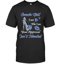 Load image into Gallery viewer, Vancouver Canucks girl i am who i am your approval isn't needed high heel lips diamond glitter pattern t shirt