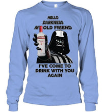 Load image into Gallery viewer, Darth vader loves Smirnoff Vodka Hello darkness my old friend i've come to drink with you again t shirt