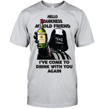 Load image into Gallery viewer, Darth vader loves Jameson Irish Whiskey Hello darkness my old friend i've come to drink with you again t shirt