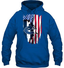 Load image into Gallery viewer, Vancouver Canucks flag ripped american flag shirt
