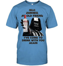 Load image into Gallery viewer, Darth vader loves Smirnoff Vodka Hello darkness my old friend i've come to drink with you again t shirt