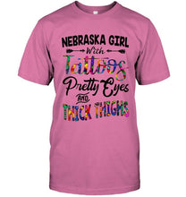 Load image into Gallery viewer, Nebraska girl tattoos pretty eyes and thick thighs White T Shirt