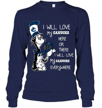 Load image into Gallery viewer, I will love my Vancouver Canucks here or there love everywhere the cat fan simpson shirt