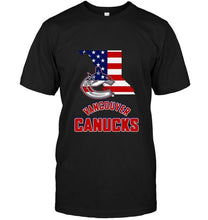 Load image into Gallery viewer, Vancouver Canucks British Columbia 4th July independence day american flag shirt
