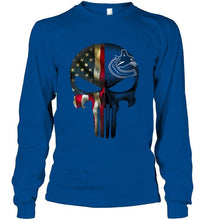 Load image into Gallery viewer, Vancouver Canucks skull american flag shirt