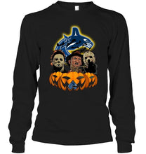 Load image into Gallery viewer, Vancouver Canucks halloween Michael Myers Freddy Krueger Jason pumpkin shirt